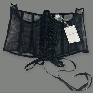 Lace Boned Overbust Corset Black Bustier Waist Cincher Bodyshaper